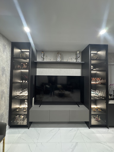 Italkraft dark living wall unit with glass shelves